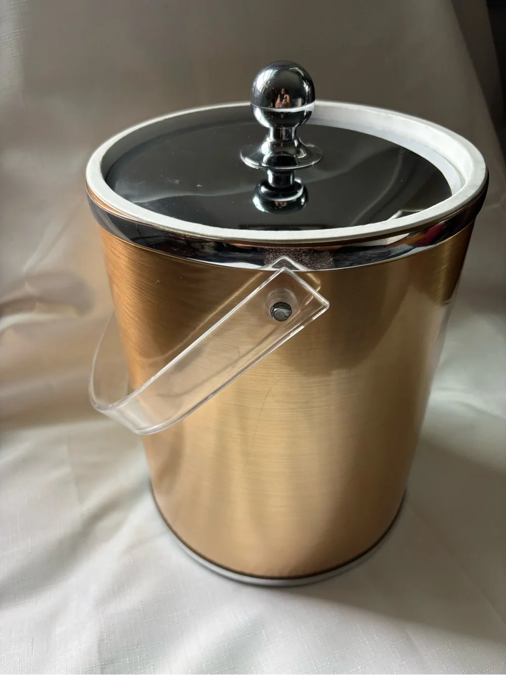 Brushed Gold Ice Bucket with Clear Handle